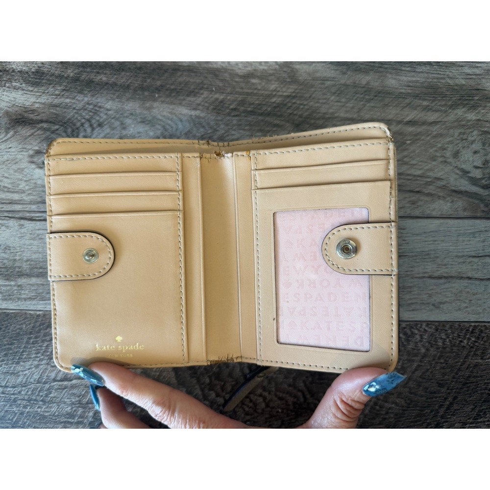 Kate Spade Bifold Wallet Gold Metallic Pebbled Leather Designer Glam Chic - Picture 4 of 8